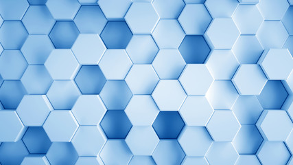 Abstract blue hexagonal sci-fi honeycomb geometrical background. 3d rendering