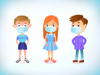 childrens wear medical mask. Virus and pollution protection. Coronavirus protection concept. Healthcare medicine concept. Face pollution mask. Medicine disease illness