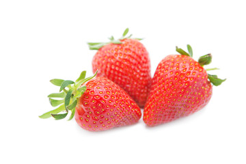 Ripe fresh organic strawberries isolated on white background.