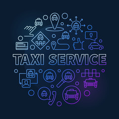 Fototapeta na wymiar Taxi Service vector concept round colored outline illustration on dark background
