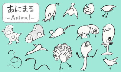 筆で描いた手描きの鳥たち、可愛い動物イラスト