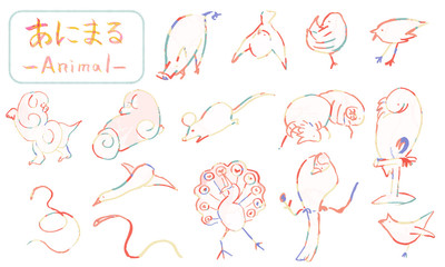 筆で描いた手描きの鳥たち、可愛い動物イラスト