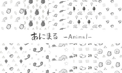 Fototapeta na wymiar 筆で描いた手描きの可愛い動物イラスト背景