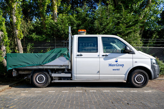 KATWIJK AAN ZEE, THE NETHERLANDS - JULY 7, 2019: MareGroup van with dropside bed. MareGroep N.V is a Human Resources & Staffing company based in Voorhout, The Netherlands.