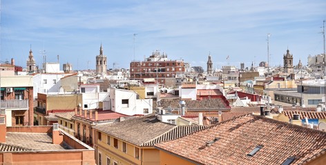 Fototapeta na wymiar Panorama cityscape with roofs. old town Valencia Spain