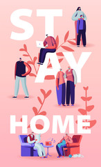 Stay Home Isolation Concept. People Characters Wearing Medical Masks Domestic Activity. Family of Parents, Grandparents and Kids on Lockdown Quarantine Poster Banner Flyer. Cartoon Vector Illustration