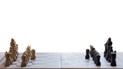 Chess pieces on the chess board with selective focus. Business and motivation concept. Copy space