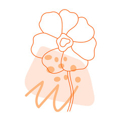 Beautiful neutral orange flower with modern geometric shapes isolated on white background. Trendy floral vector illustration. Hand drawn outline botanical for logo design, floral cards, prints.