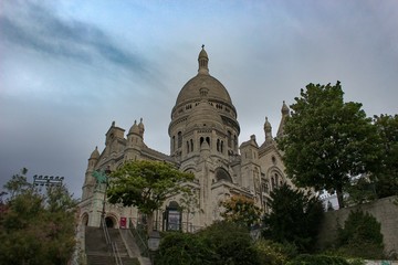 Beautiful, peaceful photo of the lonely Basilica of the Sacred Heart of Paris (Basilique du Sacr&eacute;-C&oelig;ur), France at sunrise with no people