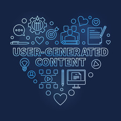 Fototapeta premium User-Generated Content vector concept linear blue heart illustration on dark background