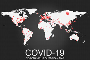 Fototapeta na wymiar World map present Coronavirus (COVID-19) outbreak on more country in the world etc Asia, Europe, Africa, America.