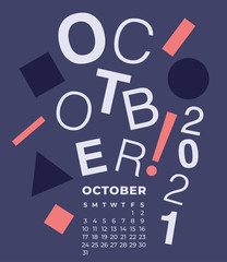 2021 Calendar with name of month isolated on pastel background : Vector Illustration