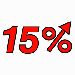 The red figure is 15 percent increase. Price increase icon.  Sales. Profit growth. Increase revolutions. The increase in interest in the bank. Quality improvement. Icon of internet shops.