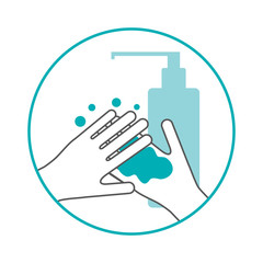 Vector illustration of washing hands. Washing hands icon. Hand sanitizer. Washing hands with soap gel. Coronavirus.