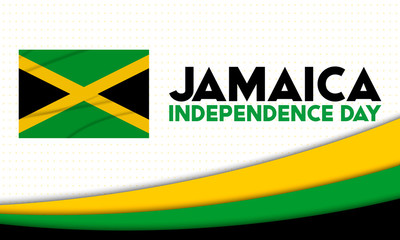 Jamaica Independence Day 6th Aaugust. Waving flag. Background, poster, greeting card, banner design. 