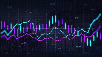 Stock market trading graph. Economy 3D illustration background. Trading trends and economic development.