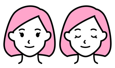 女性 顔（開眼 目を閉じる セット）