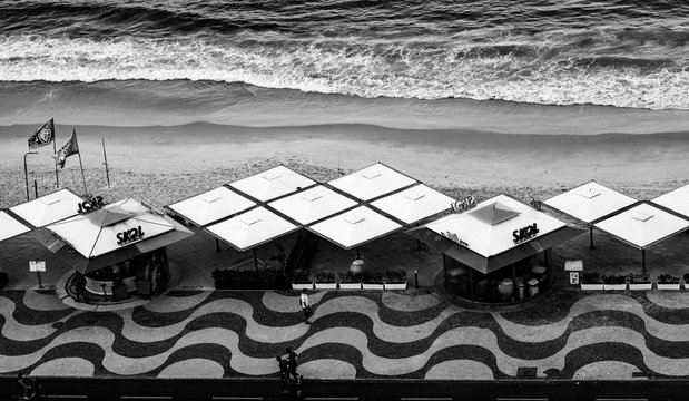 Aerial shot of Copacabana kiosk at dusk