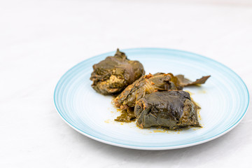 Minced meat rolls in Chard served on the plate. Traditional balkan meal made with chard and minced meat.