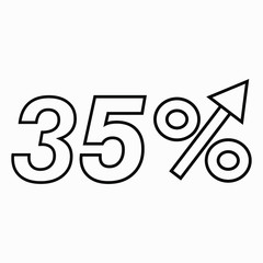 The transparent figure is 35  percent increase. Price increase icon.  Sales. Profit growth. Increase revolutions. The increase in interest in the bank. Quality improvement. Icon of internet shops. 