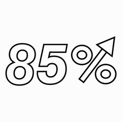 The transparent figure is 85  percent increase. Price increase icon.  Sales. Profit growth. Increase revolutions. The increase in interest in the bank. Quality improvement. Icon of internet shops. Vec
