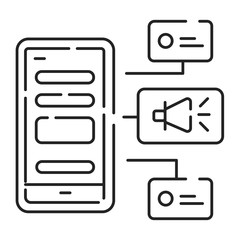 Notification configuration black line icon. Adding push notification settings. You can turn app notifications on or off. UI UX GUI design element. Editable stroke.