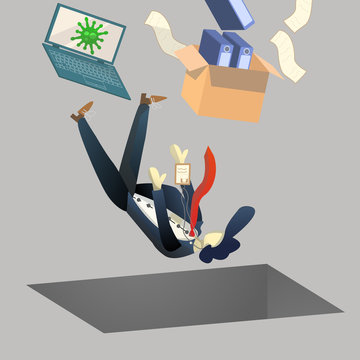 Isometric and flat illustration techniques, employee job reduction and termination concept