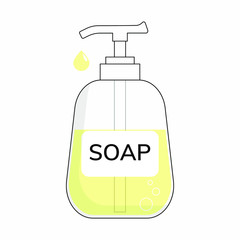 bottle of liquid soap vector. Yellow soap with a dispenser isolated on a white background