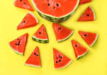 Watermelon pattern and Sliced watermelon on yellow background