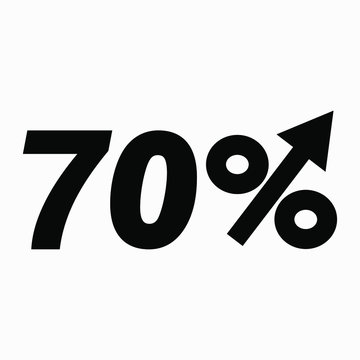 The  black figure is 70  percent increase. Price increase icon.  Sales.  Increase revolutions. The increase in interest in the bank. Quality improvement. Icon of internet shops. Vector icon.