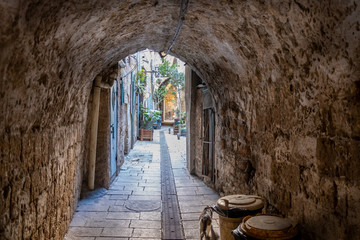 Narrow street in the old city of Acre. Acre or Akko. Israel
