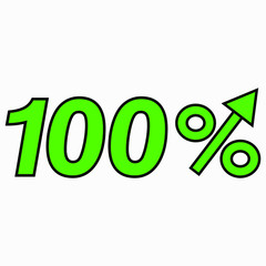 The green figure is 100  percent increase. Price increase icon.  Sales. Profit growth. Increase revolutions. The increase in interest in the bank. Quality improvement. Icon of internet shops. Vector i