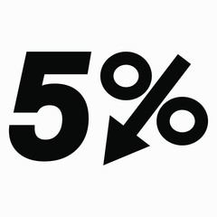 The 5 percent drop icon is dark. A discount. Price drop. Interest rate reduction. Stock symbol. Discount. Markdown of goods. Bonus discount. Vector icon