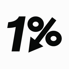 The 1 percent drop icon is dark. Price drop. Interest rate reduction. Stock symbol. Discount. Markdown of goods. Bonus discount. Vector icon.