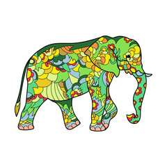 Outline of an elephant on a white background, Doodle illustration