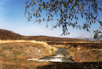 Discharge of waste water into the river. Violation of environmental ecology.