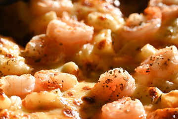 italian pizza cheese with pineapple and shrimp topping sea food