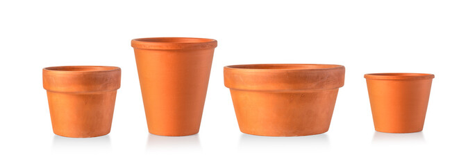 Empty ceramic brown flower pots isolated