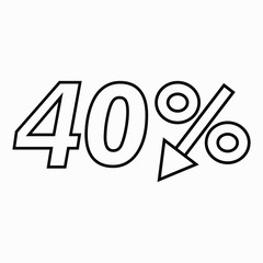 40 percent drop dark icon on a white background. Price drop. Interest rate reduction. Sell-out. Stock symbol. Discount. Markdown of goods. Bonus discount. Vector icon.