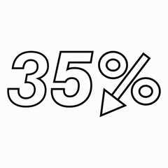 35 percent drop dark icon on a white background.  Price drop. Interest rate reduction. Sell-out. Stock symbol. Discount. Markdown of goods. Bonus discount. Vector icon.