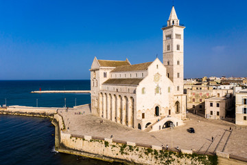 Aerial view, Cathedral of San Nicola Pellegrino, Sea Cathedral of Trani, Puglia, Southern Italy,...