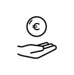 Minimal line euro money Icon - Hand holding a coin - vector