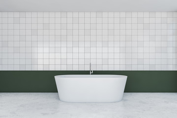 Naklejka na ściany i meble Green and white tile bathroom interior with tub