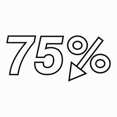 75 percent drop dark icon on a white background. Price drop. Interest rate reduction. Sell-out. Stock symbol. Discount. Markdown of goods. Bonus discount. Vector icon.