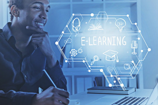 Smiling African man, e learning brain