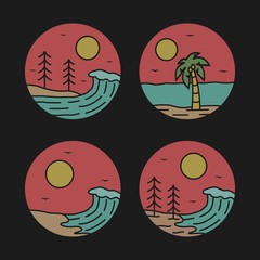 simple logo badge beach design illustration, for t-shirt prints, patches, emblems, posters, badges and labels and other uses