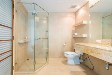 Luxury bathroom bright colors in apartment 