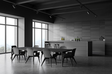 Gray and wooden kitchen corner with table