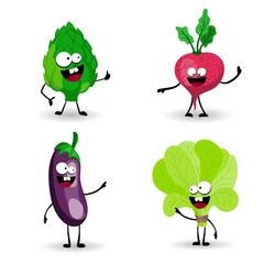 Beets, carrots, tomatoes. Vegetables characters. Healthy foods. Food on a white background. Vegetarianism..