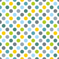 Seamless spring vector pattern or texture with colorful polka dots on white background